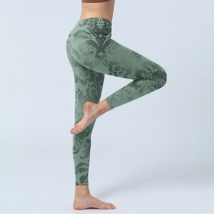 Leggings deportivos con estampado de hojas y flores informales y Buddha Stones para mujer - image 3