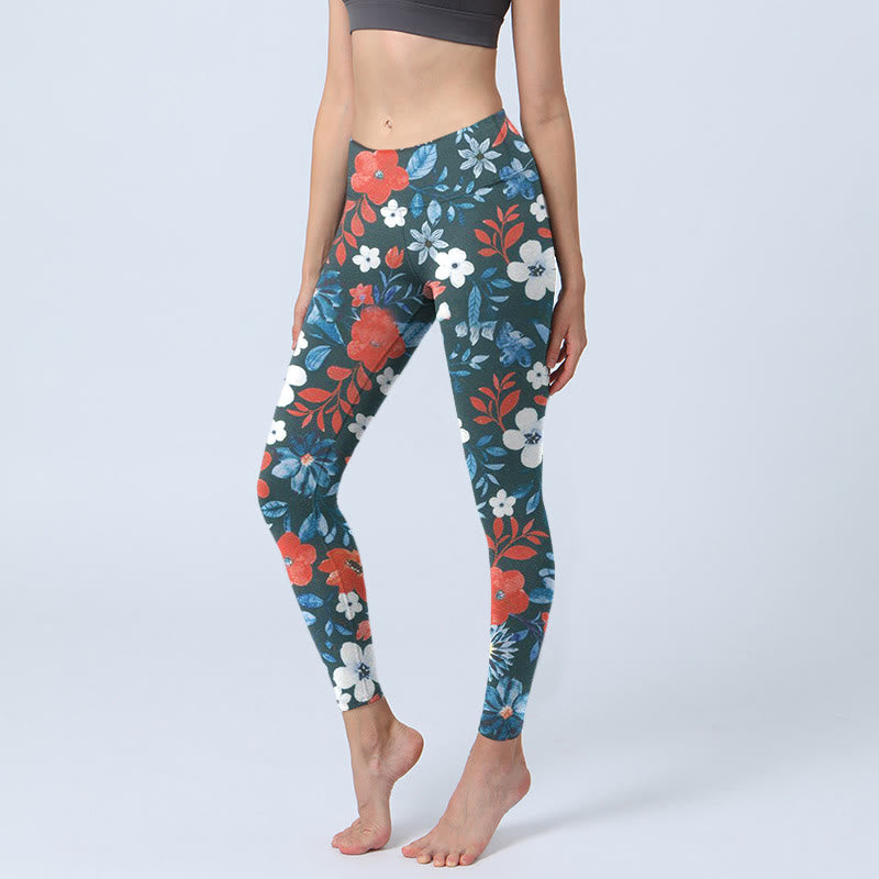 Leggings de fitness para gimnasio con estampado de diente de león, flores blancas y rojas y Buddha Stones , pantalones de yoga para mujer - Azul acero - US18，UK/AU22，EU50 (4XL) - image 0