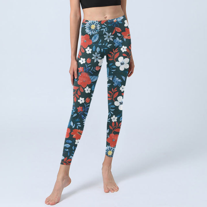 Leggings de fitness para gimnasio con estampado de diente de león, flores blancas y rojas y Buddha Stones , pantalones de yoga para mujer - image 5