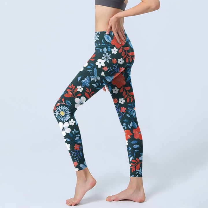 Leggings de fitness para gimnasio con estampado de diente de león, flores blancas y rojas y Buddha Stones , pantalones de yoga para mujer - image 2