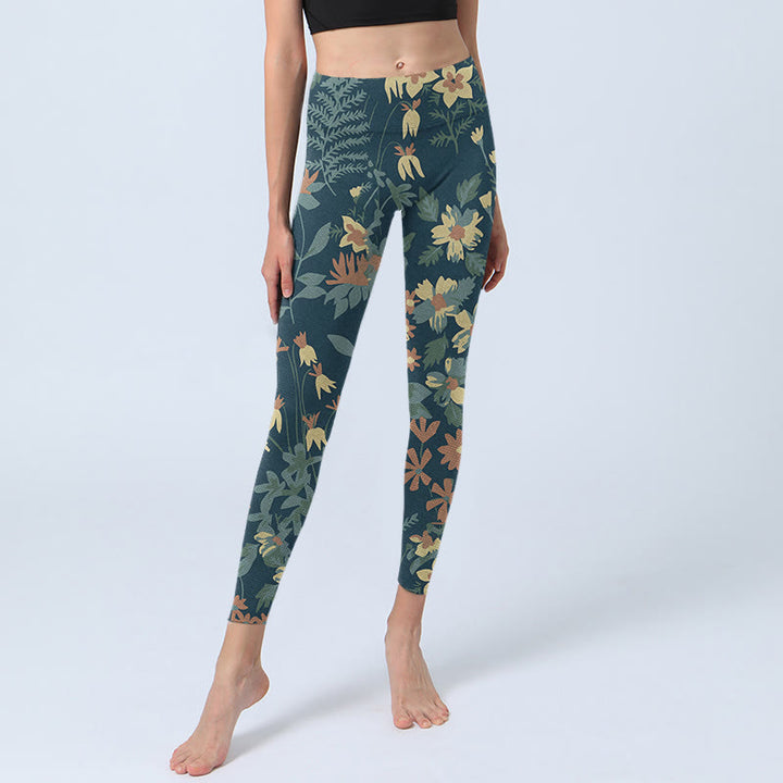 Leggings deportivos para gimnasio con estampado de margaritas, flores y hojas de Buddha Stones , pantalones de yoga para mujer - image 5