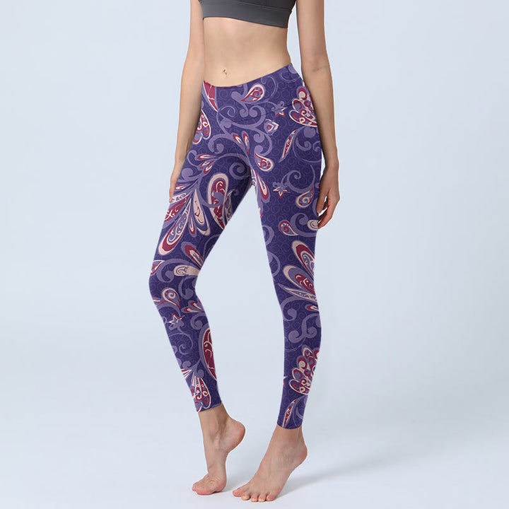 Leggings de fitness para gimnasio con estampado de pétalos de flores moradas y Buddha Stones para mujer - Morado medio - US18，UK/AU22，EU50 (4XL) - image 0