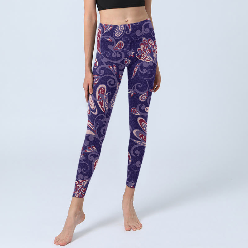 Leggings de fitness para gimnasio con estampado de pétalos de flores moradas y Buddha Stones para mujer - image 5