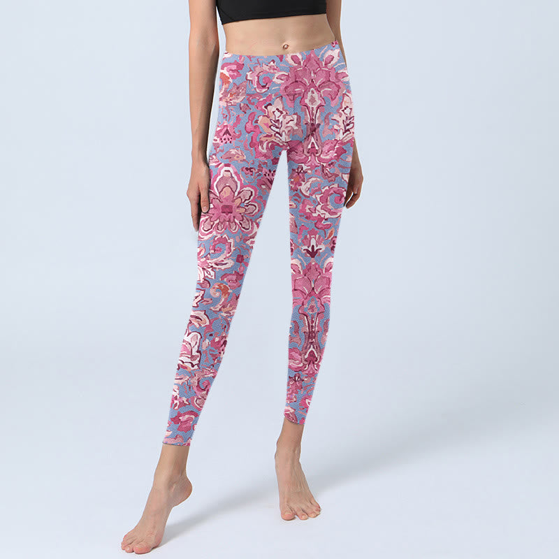 Leggings de fitness para gimnasio con estampado de flores rosas y Buddha Stones para mujer - image 5