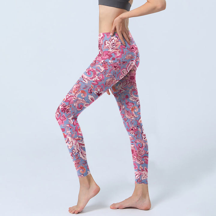Leggings de fitness para gimnasio con estampado de flores rosas y Buddha Stones para mujer - image 2