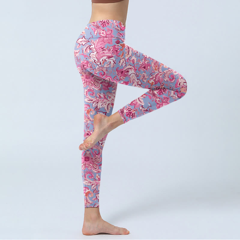 Leggings de fitness para gimnasio con estampado de flores rosas y Buddha Stones para mujer - image 3