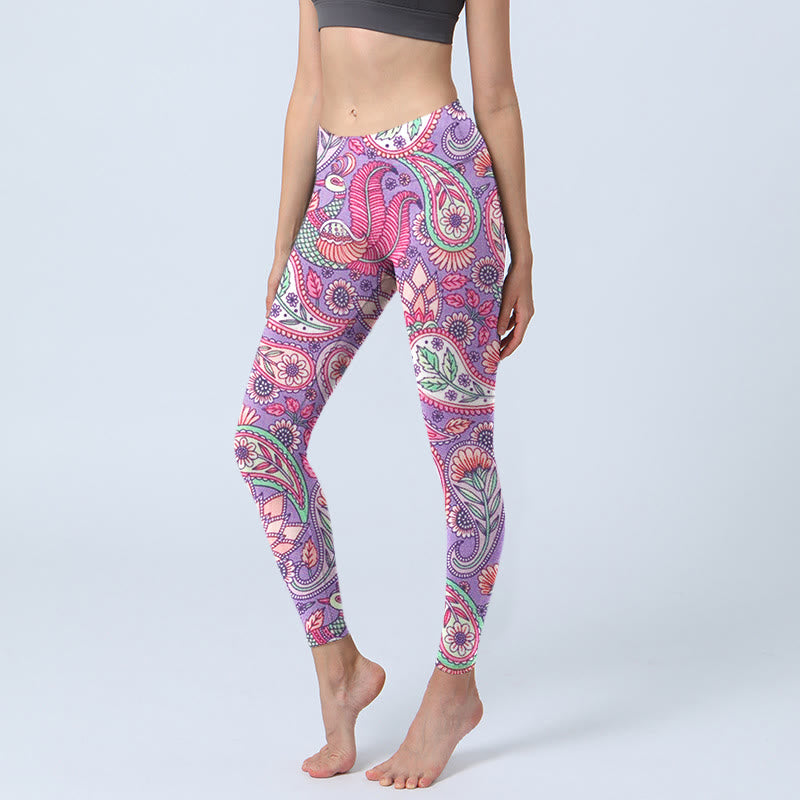 Leggings de fitness para gimnasio con estampado de Buddha Stones , flores de anacardo, color morado y rosa, para mujer - Orquídea - US18，UK/AU22，EU50 (4XL) - image 0
