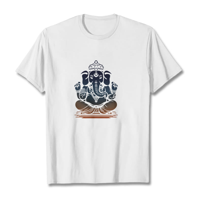 Camiseta con estampado de elefante Ganesh meditando con Buddha Stones - Blanco - 2XL - image 1