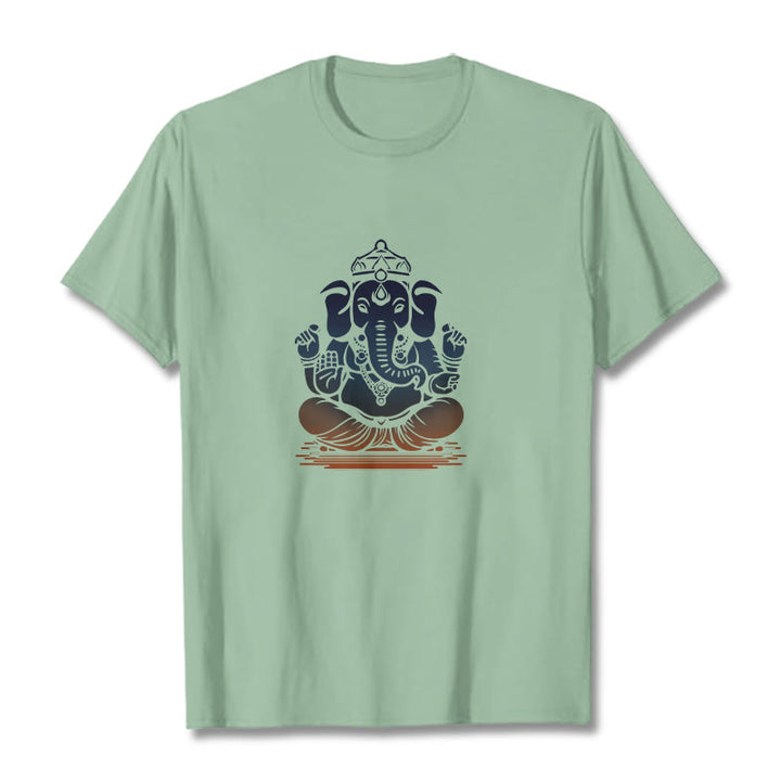 Camiseta con estampado de elefante Ganesh meditando con Buddha Stones - Verde pálido - 2XL - image 14