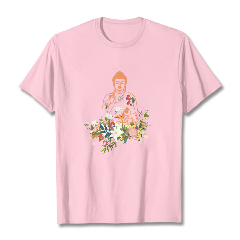 Camiseta con estampado de flores en flor y Buda meditando con Buddha Stones - Rosa claro - 2XL - image 13