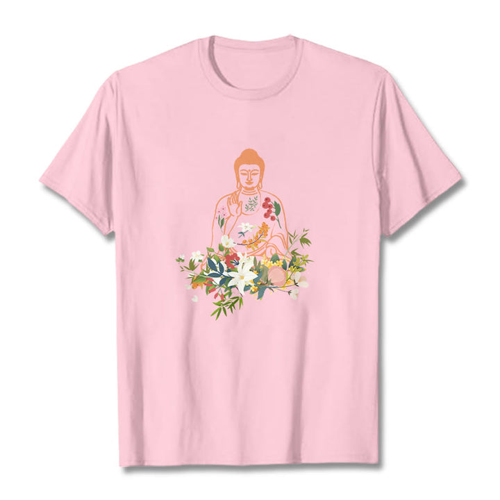 Camiseta con estampado de flores en flor y Buda meditando con Buddha Stones - Rosa claro - 2XL - image 13