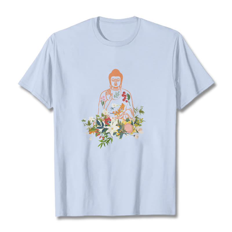 Camiseta con estampado de flores en flor y Buda meditando con Buddha Stones - Cian claro - 2XL - image 19