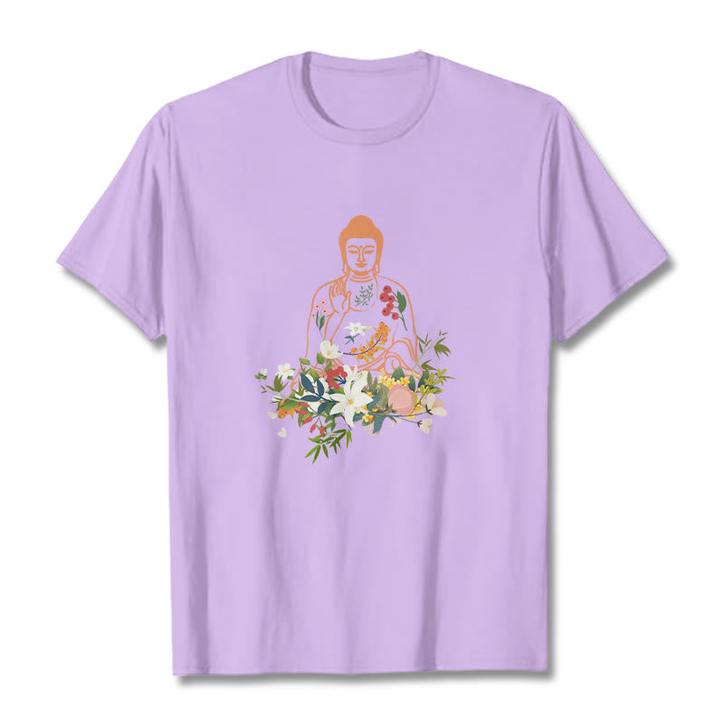 Camiseta con estampado de flores en flor y Buda meditando con Buddha Stones - Ciruela - 2XL - image 16
