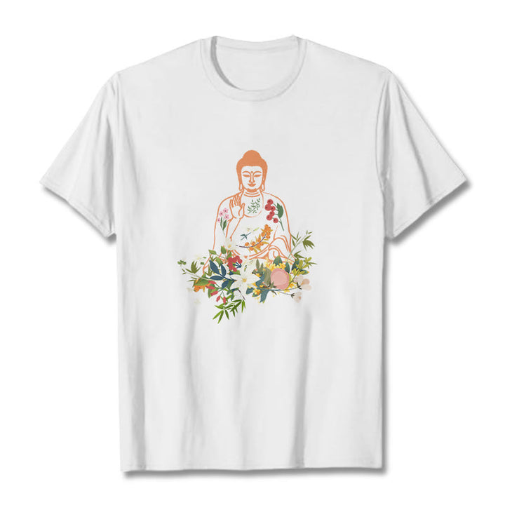 Camiseta con estampado de flores en flor y Buda meditando con Buddha Stones - Blanco - 2XL - image 6