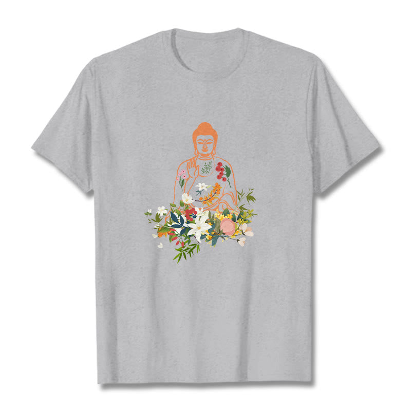 Camiseta con estampado de flores en flor y Buda meditando con Buddha Stones - Gris claro - 2XL - image 19