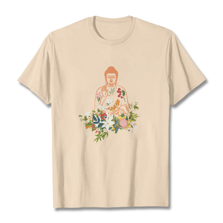 Camiseta con estampado de flores en flor y Buda meditando con Buddha Stones - Sopa de mariscos - 2XL - image 8