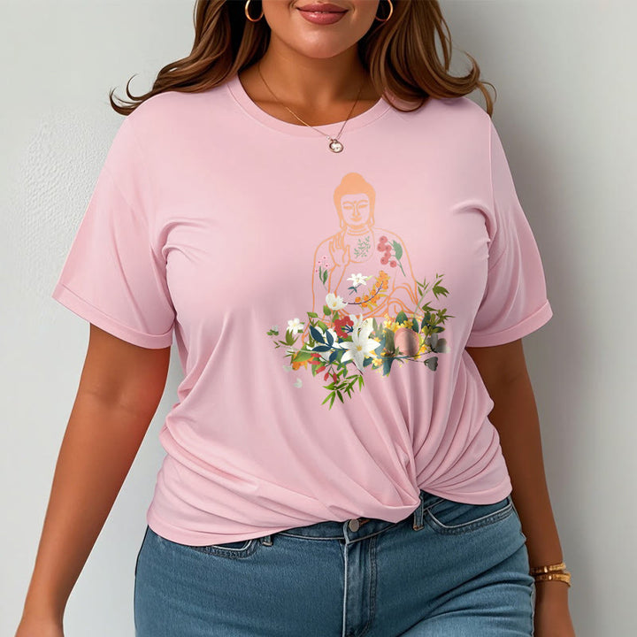 Camiseta con estampado de flores en flor y Buda meditando con Buddha Stones - image 13