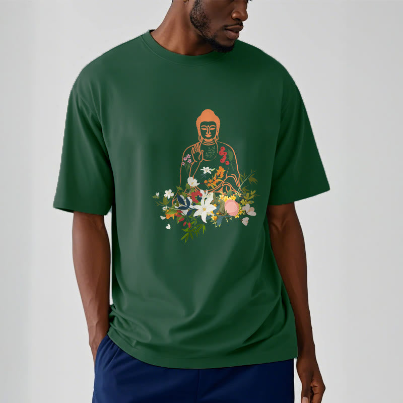 Camiseta con estampado de flores en flor y Buda meditando con Buddha Stones - image 12