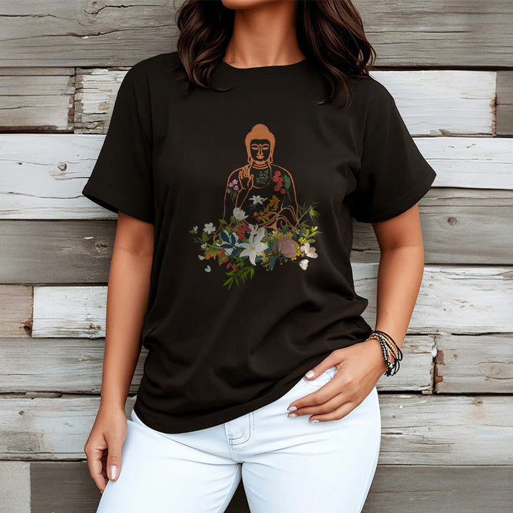 Camiseta con estampado de flores en flor y Buda meditando con Buddha Stones - image 4