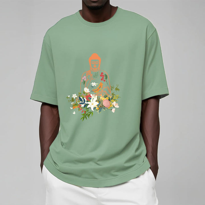 Camiseta con estampado de flores en flor y Buda meditando con Buddha Stones - image 16
