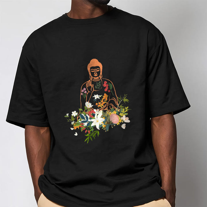 Camiseta con estampado de flores en flor y Buda meditando con Buddha Stones - image 2