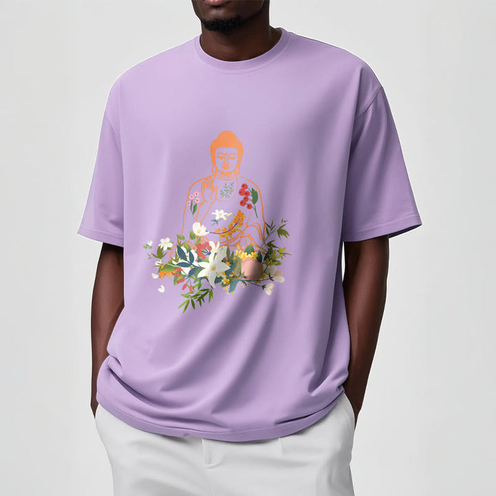 Camiseta con estampado de flores en flor y Buda meditando con Buddha Stones - image 18