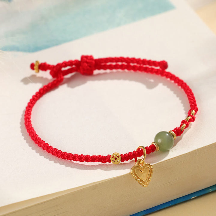 Buddha Stones Pulsera de plata de ley 925 con abalorios de jade hetiano y moneda de cobre con forma de corazón y amor - image 2