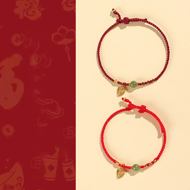 Buddha Stones Pulsera de plata de ley 925 con abalorios de jade hetiano y moneda de cobre con forma de corazón y amor - image 11
