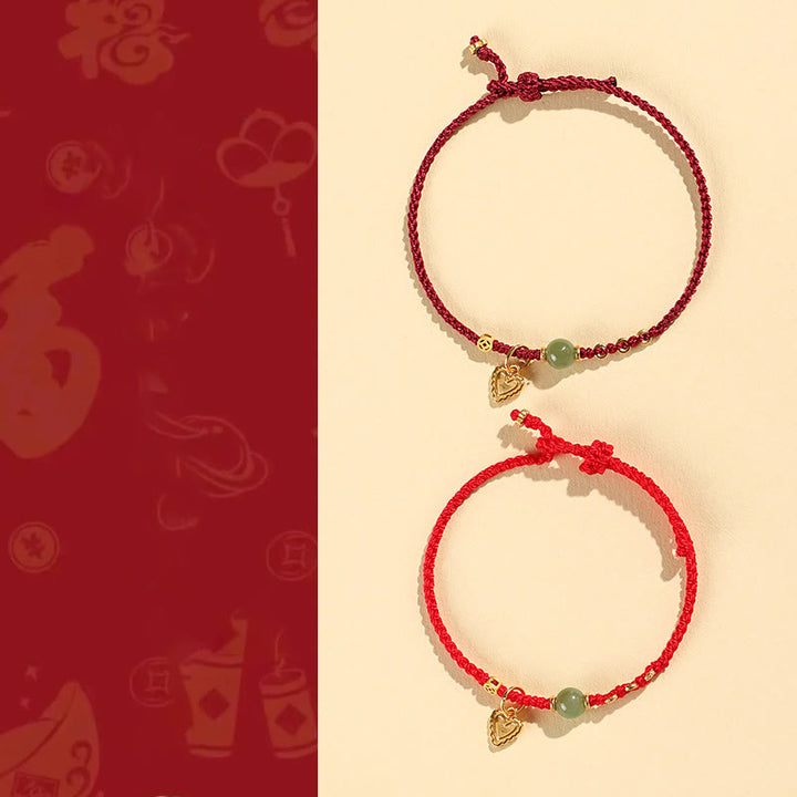 Buddha Stones Pulsera de plata de ley 925 con abalorios de jade hetiano y moneda de cobre con forma de corazón y amor - image 11