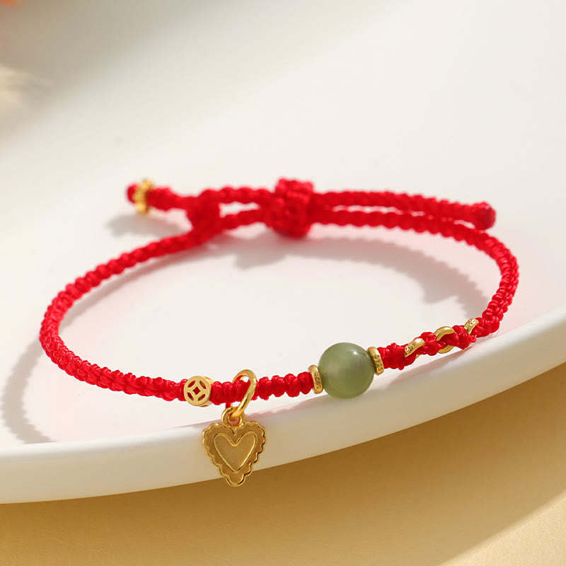 Buddha Stones Pulsera de plata de ley 925 con abalorios de jade hetiano y moneda de cobre con forma de corazón y amor - image 3