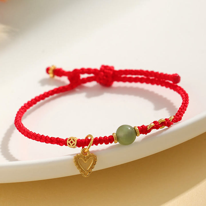 Buddha Stones Pulsera de plata de ley 925 con abalorios de jade hetiano y moneda de cobre con forma de corazón y amor - image 3