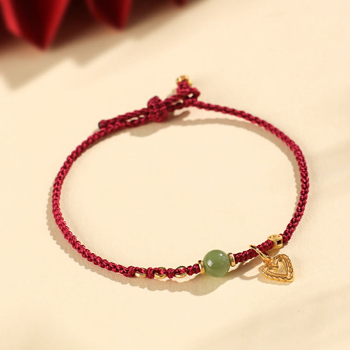 Buddha Stones Pulsera de plata de ley 925 con abalorios de jade hetiano y moneda de cobre con forma de corazón y amor - image 10