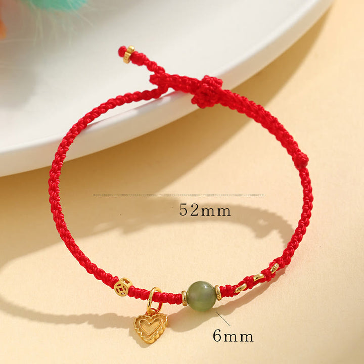 Buddha Stones Pulsera de plata de ley 925 con abalorios de jade hetiano y moneda de cobre con forma de corazón y amor - image 5