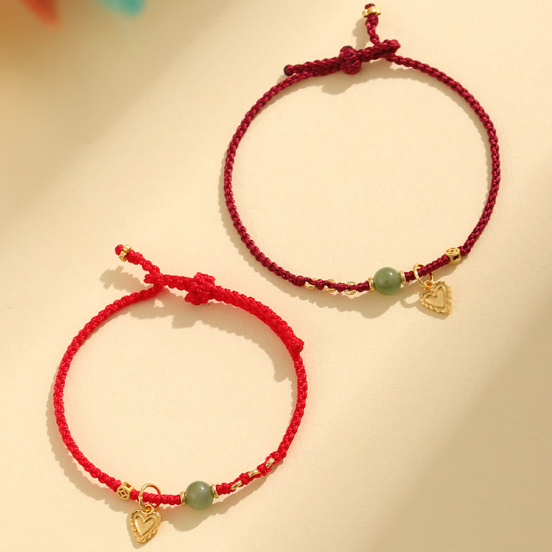 Buddha Stones Pulsera de plata de ley 925 con abalorios de jade hetiano y moneda de cobre con forma de corazón y amor - image 1
