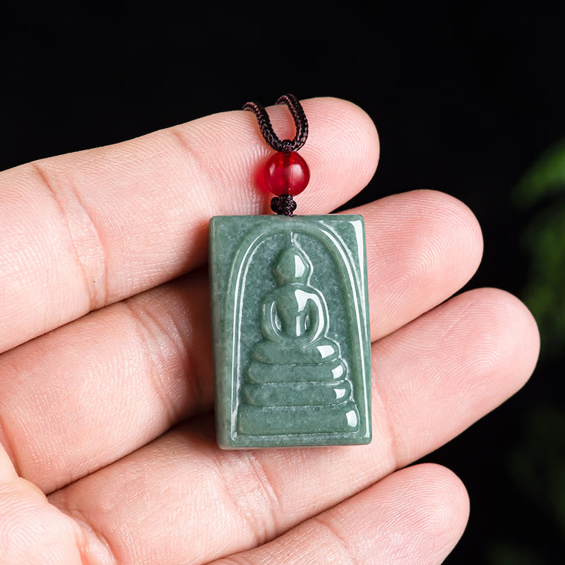 Collar con colgante de cadena de prosperidad con amuleto cuadrado de jade y Buda sin forma con Buddha Stones - image 5