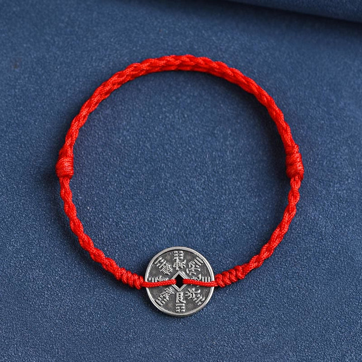 Pulsera trenzada con protección de monedas de plata de ley 925 con Buddha Stones - Cuerda roja - Pulsera (circunferencia de la muñeca: 15-20 cm) - image 9
