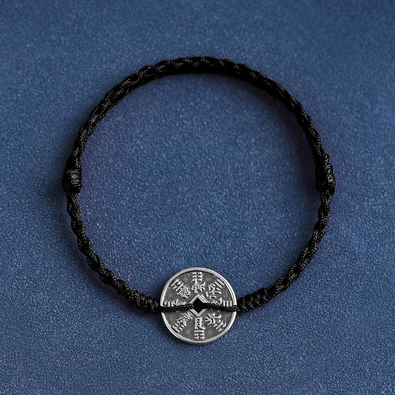 Pulsera trenzada con protección de monedas de plata de ley 925 con Buddha Stones - Cuerda negra - Pulsera (circunferencia de la muñeca: 15-20 cm) - image 15