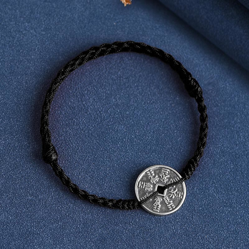Pulsera trenzada con protección de monedas de plata de ley 925 con Buddha Stones - Cuerda negra - Tobillera (Circunferencia 18-30 cm) - image 16