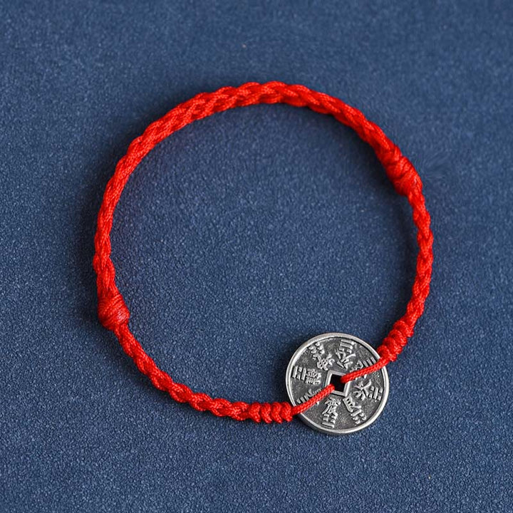 Pulsera trenzada con protección de monedas de plata de ley 925 con Buddha Stones - Cuerda roja - Tobillera (Circunferencia 18-30 cm) - image 10