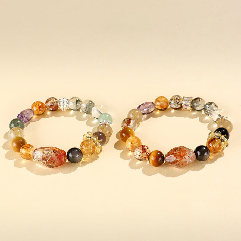 Pulsera de positividad con topacio de cristal, obsidiana, ojo de tigre y Buddha Stones Super Seven