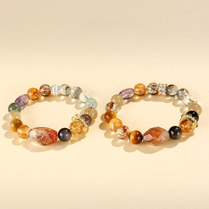 Pulsera de positividad con topacio de cristal, obsidiana, ojo de tigre y Buddha Stones Super Seven