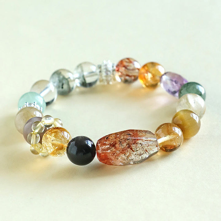 Pulsera de positividad con topacio de cristal, obsidiana, ojo de tigre y Buddha Stones Super Seven