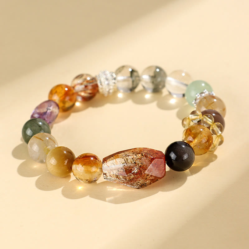 Pulsera de positividad con topacio de cristal, obsidiana, ojo de tigre y Buddha Stones Super Seven