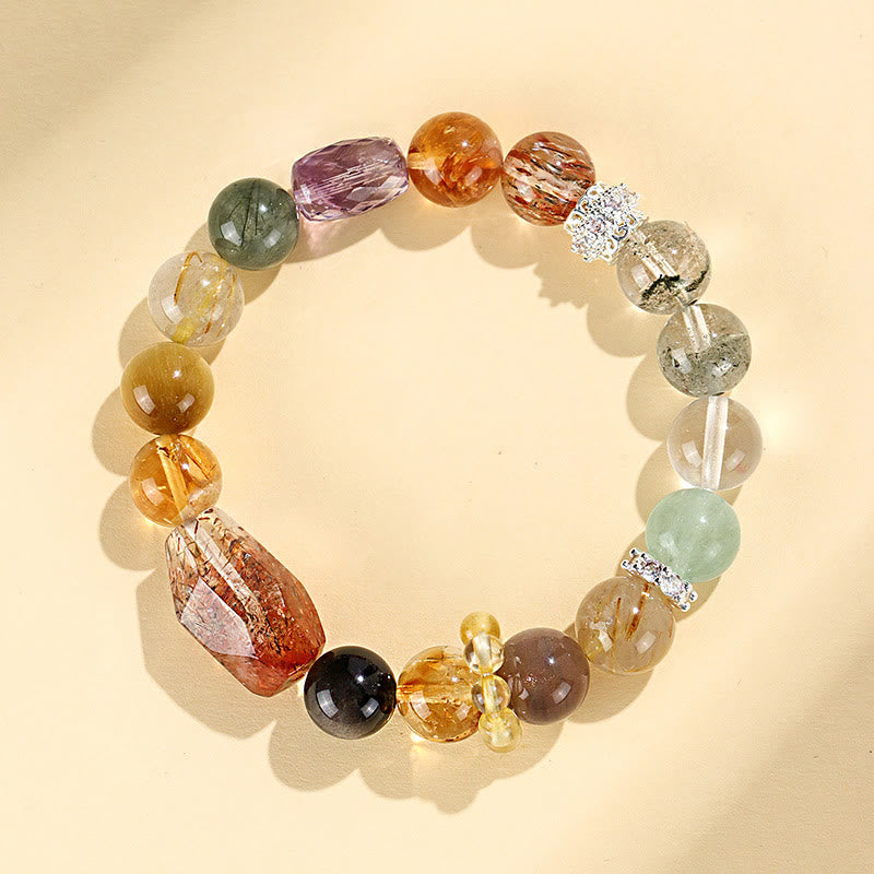 Pulsera de positividad con topacio de cristal, obsidiana, ojo de tigre y Buddha Stones Super Seven