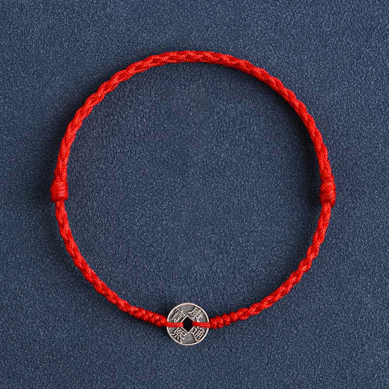 Pulsera trenzada de plata de Buddha Stones , hilo rojo, protección de la suerte