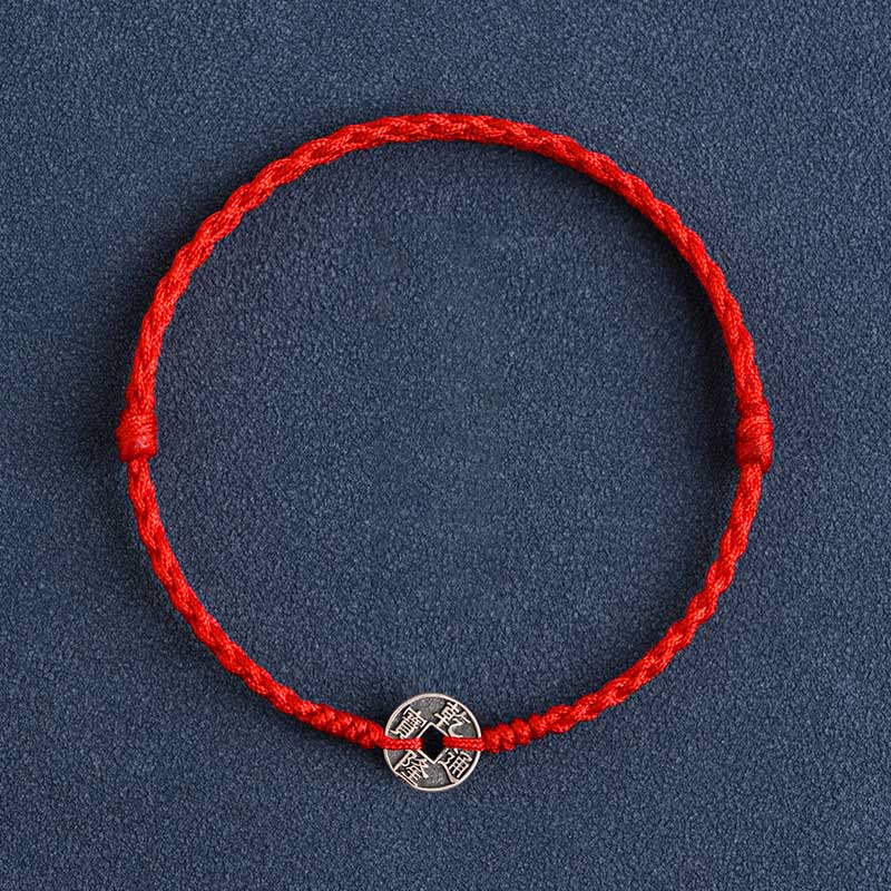 Pulsera trenzada de plata de Buddha Stones , hilo rojo, protección de la suerte