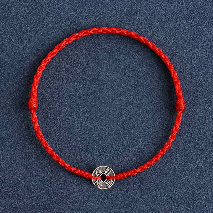 Pulsera trenzada de plata de Buddha Stones , hilo rojo, protección de la suerte
