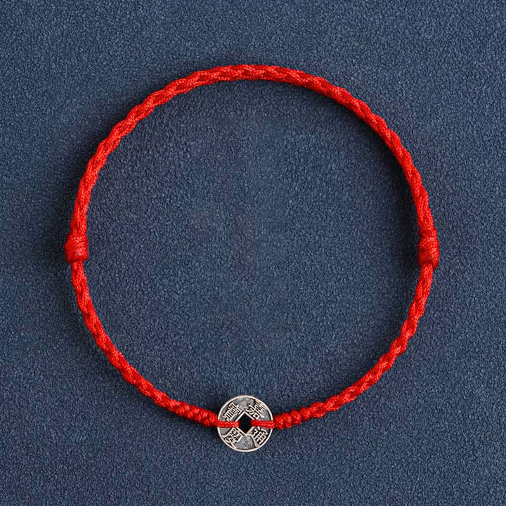 Pulsera trenzada de plata de Buddha Stones , hilo rojo, protección de la suerte
