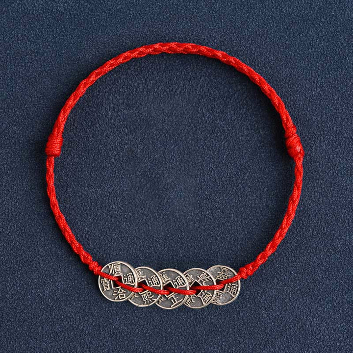Pulsera trenzada de plata de Buddha Stones , hilo rojo, protección de la suerte