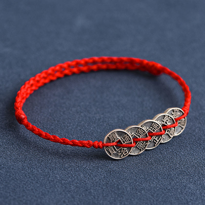 Pulsera trenzada de plata de Buddha Stones , hilo rojo, protección de la suerte